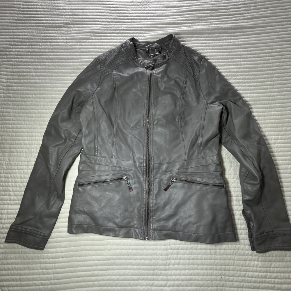 JouJou Faux Leather Jacket Kids Size S Gray Excellent Moto Biker Style